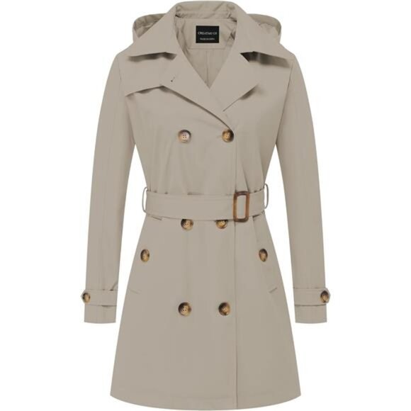 Jackets & Blazers - Women's Trench Coat Double-Breasted Classic Lapel Overcoat Belted
